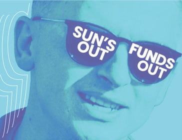Stylised close-up of a Fleximize team member in sunglasses with the text “Sun’s Out, Funds Out,” reflecting our transparent interest rates from 0.9% and our friendly, no-jargon approach to business funding.