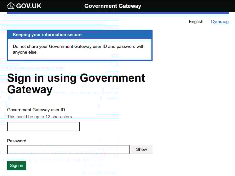Gov.uk Sign In Page