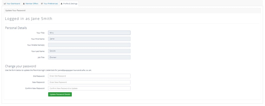 member area profile and settings